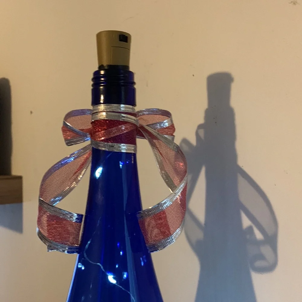 Snowman blue wine bottle lantern